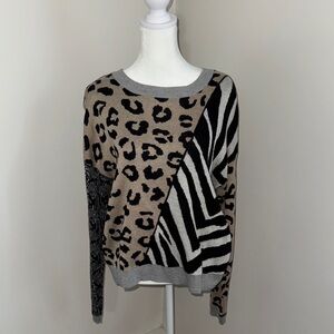 Stylish Animal Print Sweater - Black and Tan